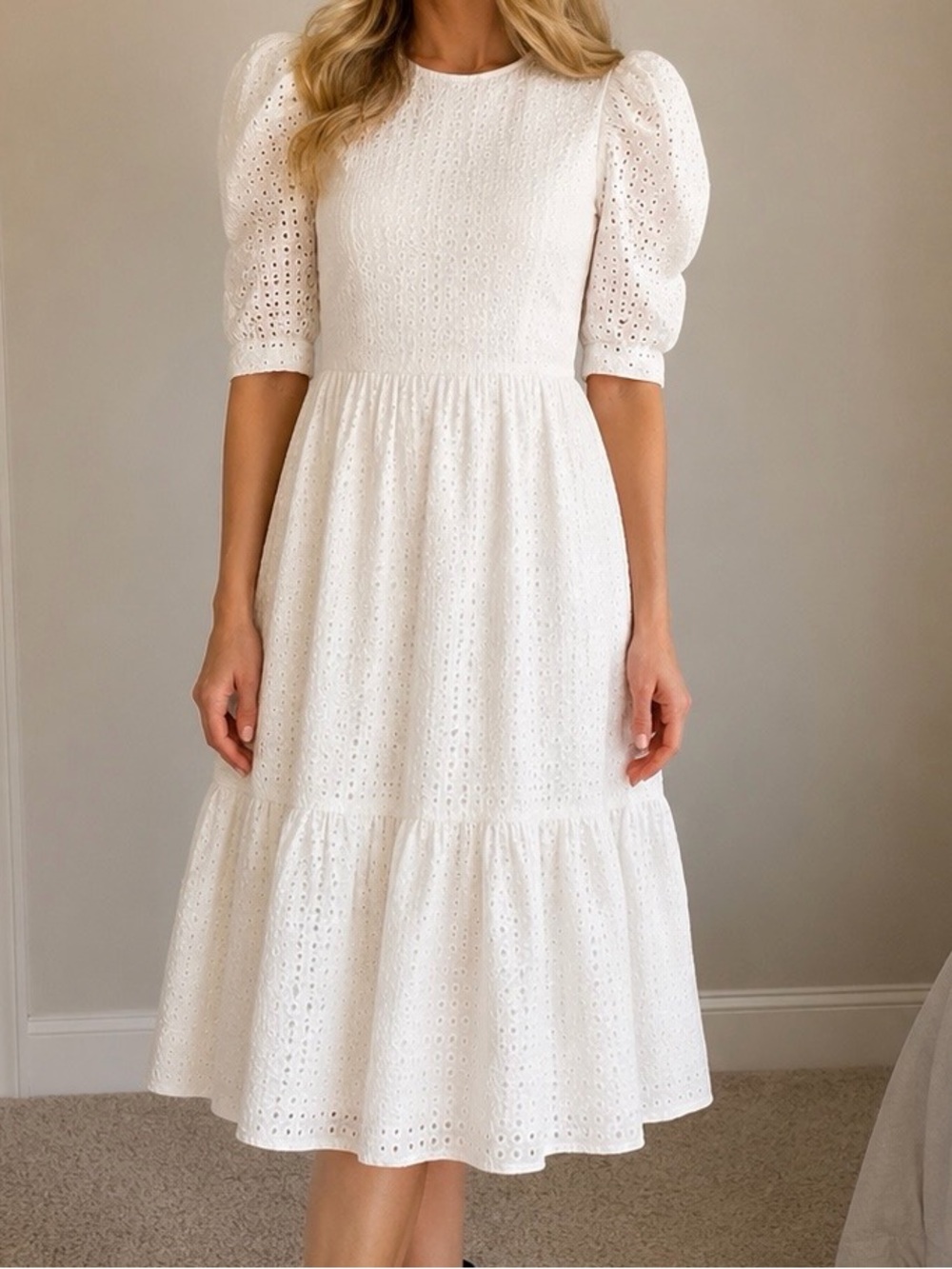 a new day White Eyelet Midi Dress